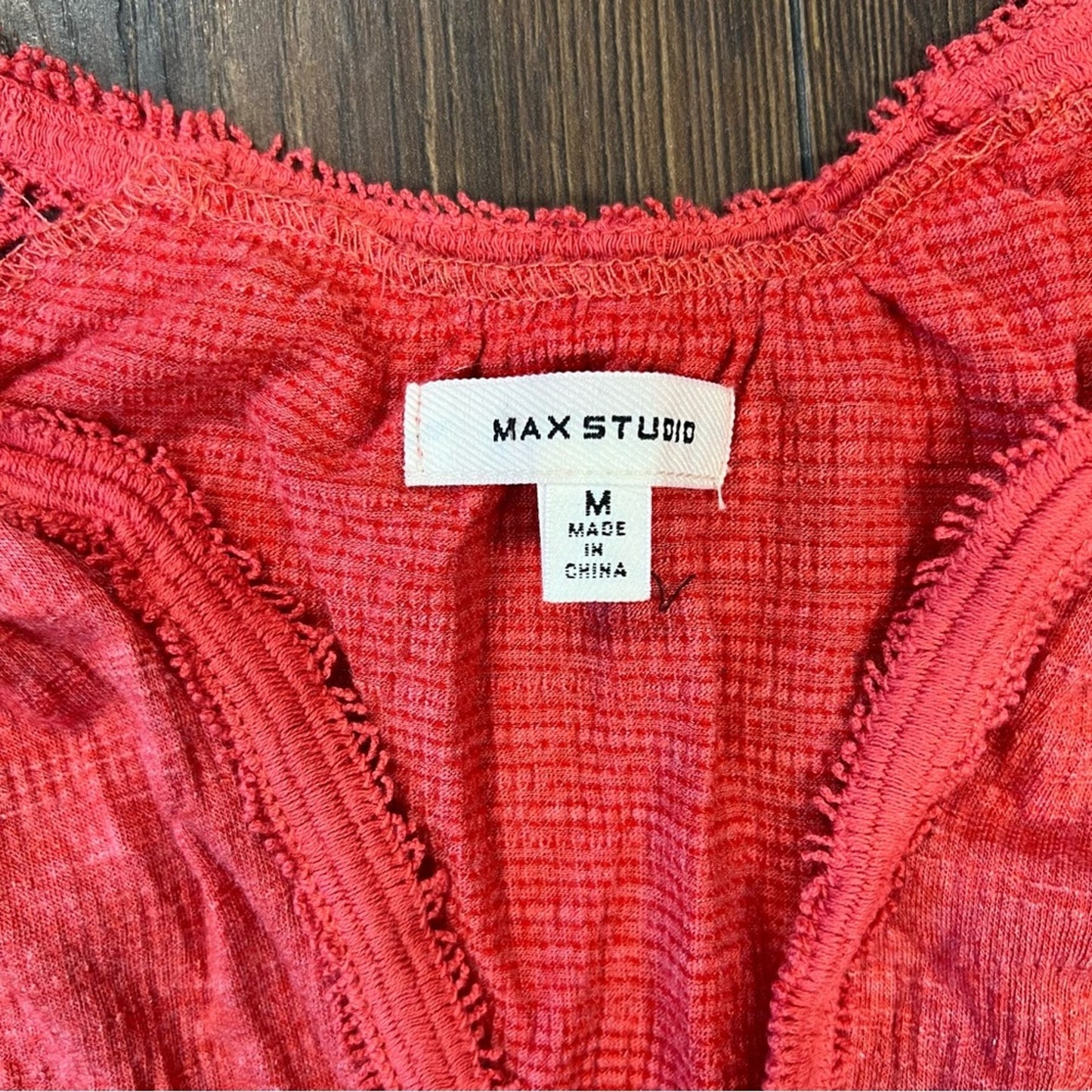 Max studio red three-quarter sleeve crocheted top SZ MED