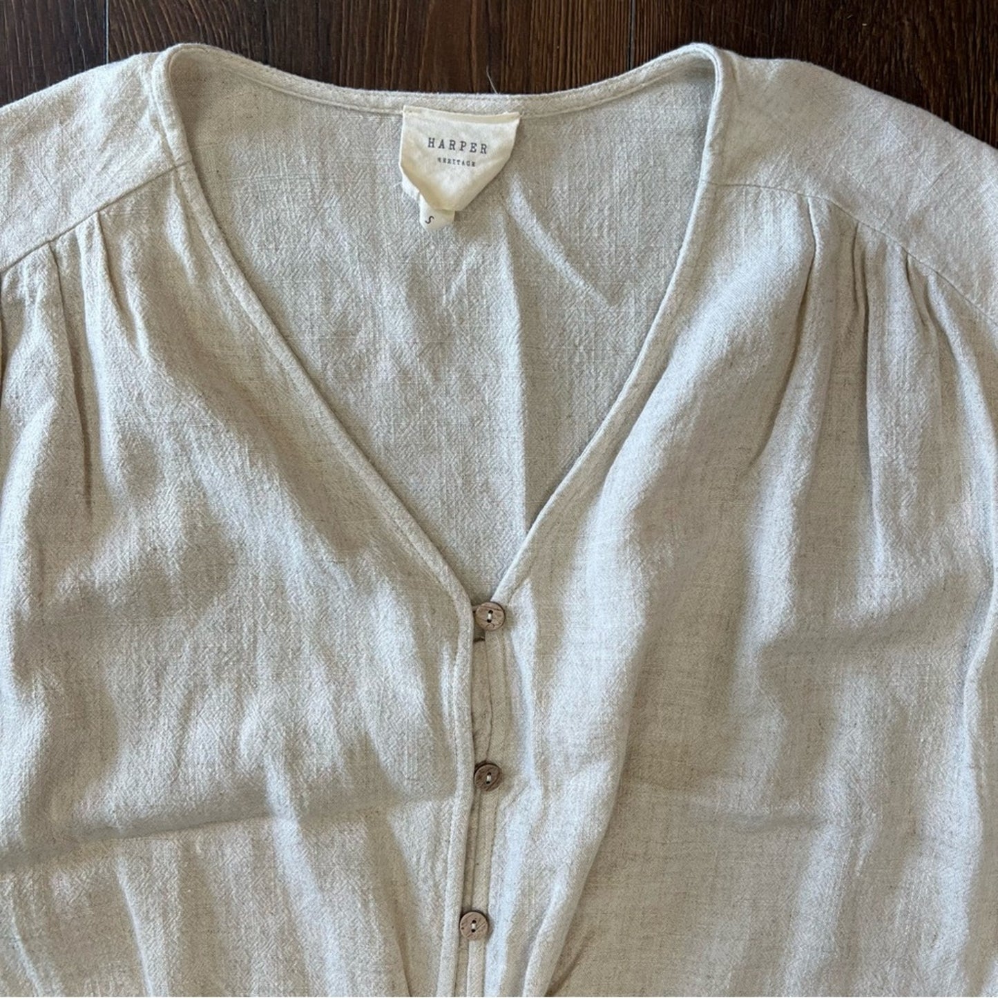 Harper linen blend button front blouse SZ SM