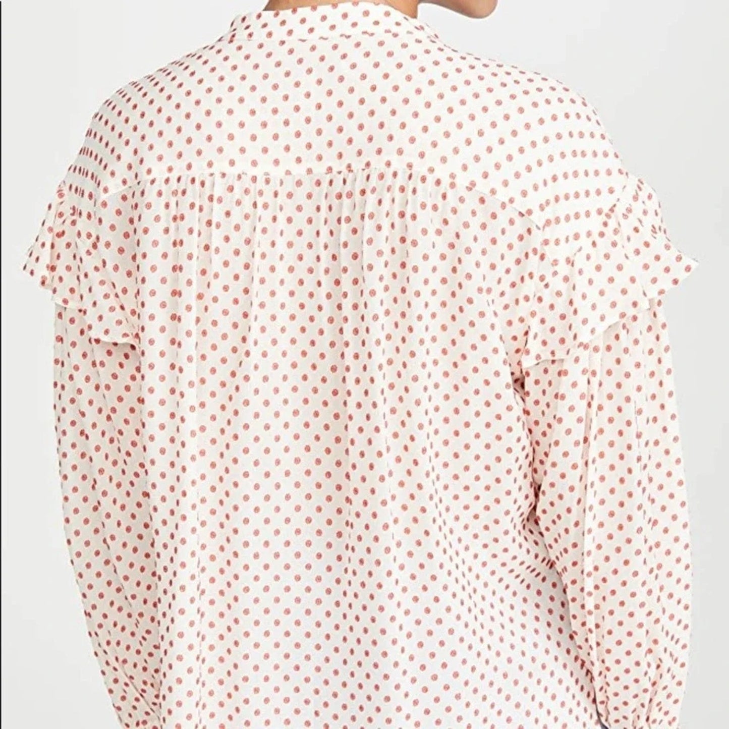 Derek Lam 10 Crosby Kaene Red & Cream Polka Dot Ruffle Blouse SZ 6