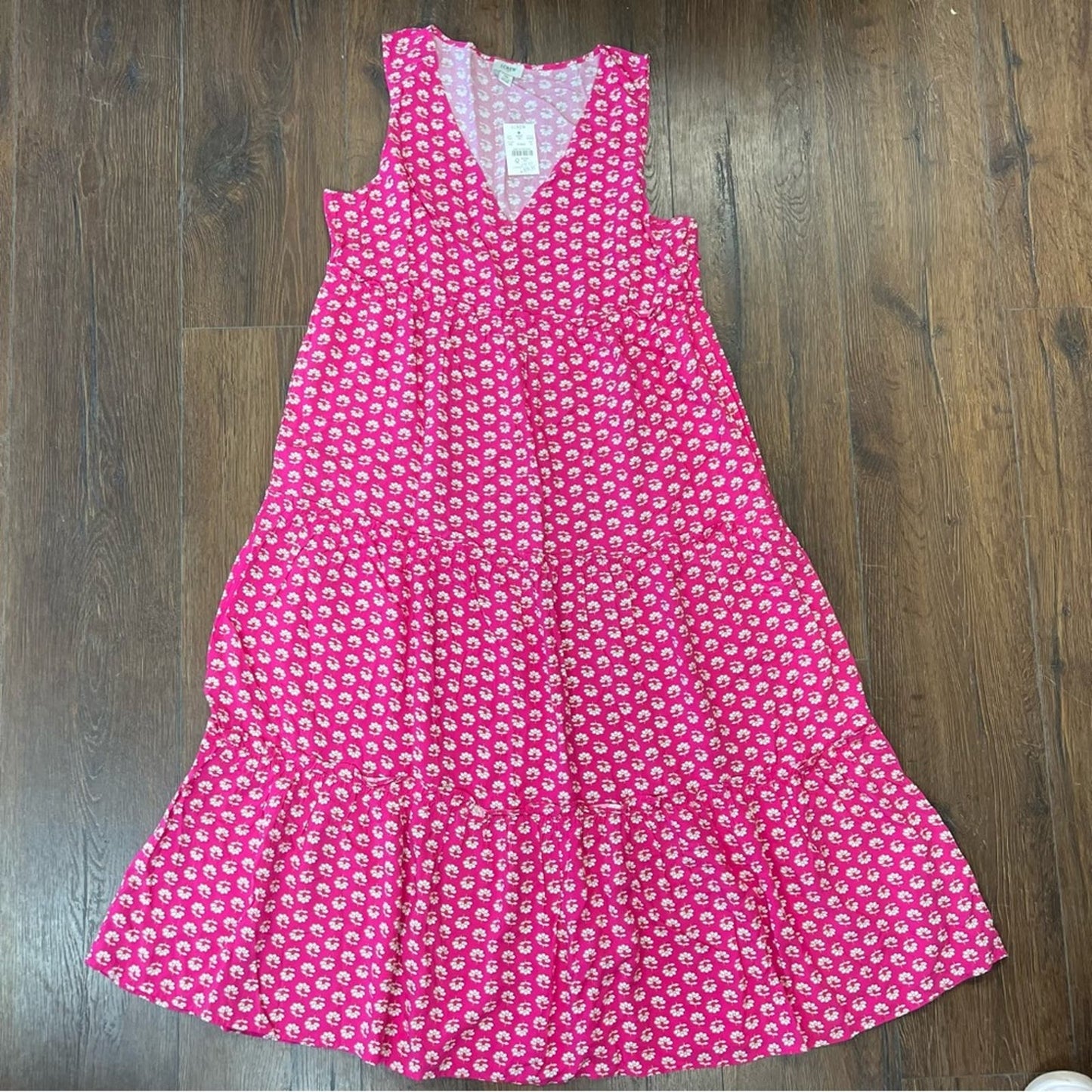 🆕 J Crew Fuchsia Blossom V-Neck Midi Dress SZ 10