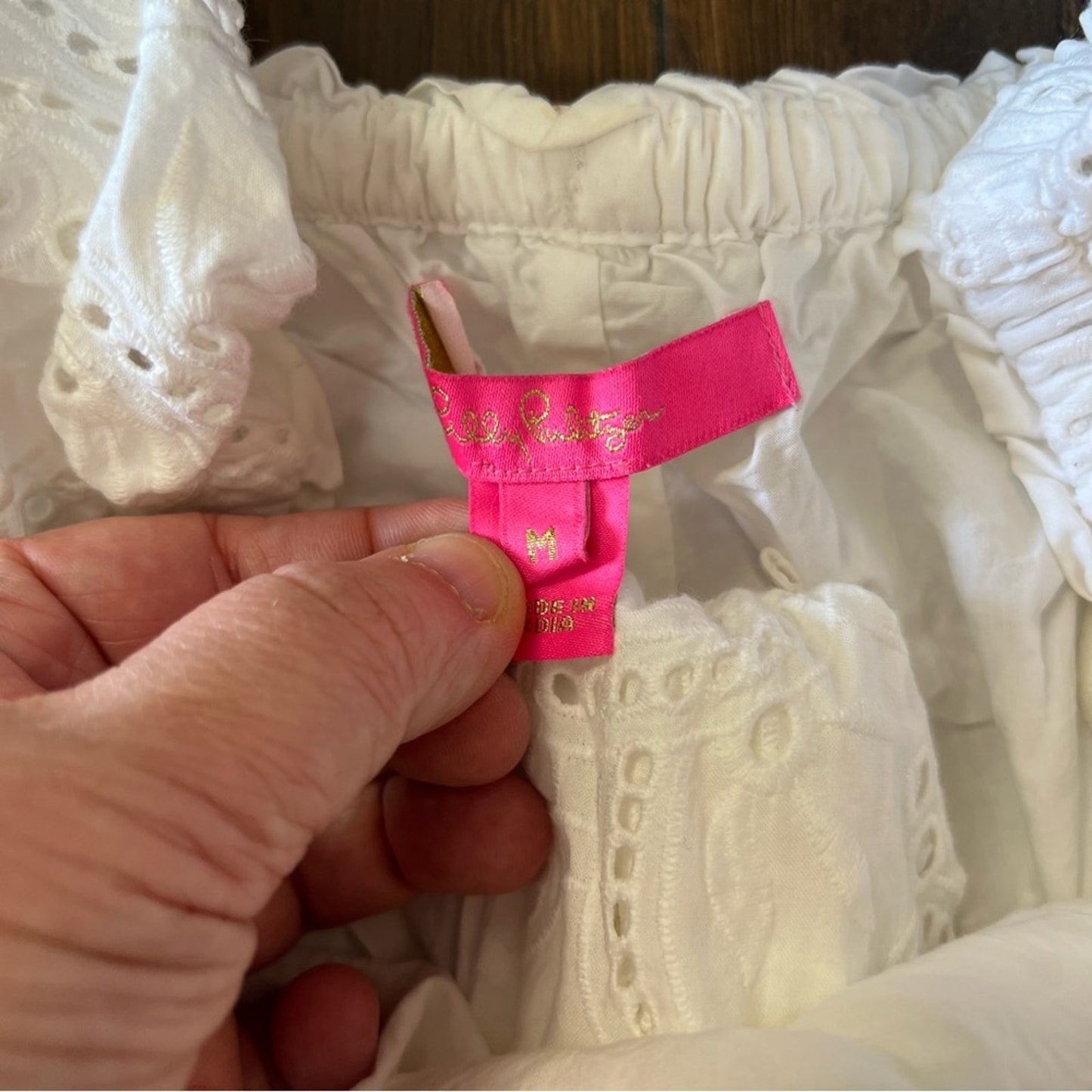 Lilly Pulitzer Shanelle Resort White Swirl Eyelet Off Shoulder Sash SZ MED