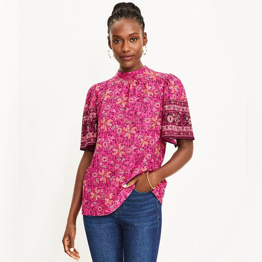 LOFT Paisley Mock Neck Top SZ MED