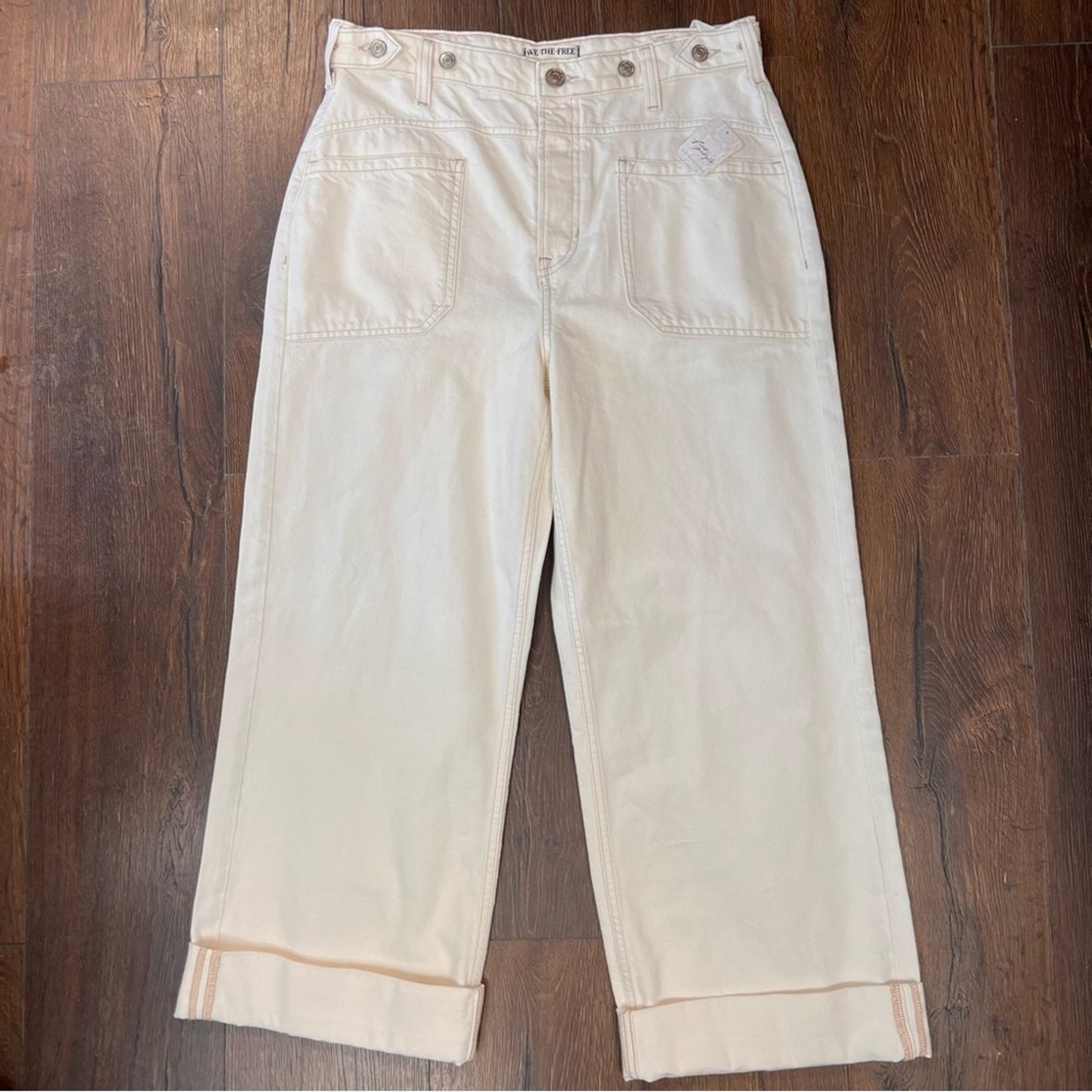 NEW Free People Cream Denim Wide Leg Pants SZ 30