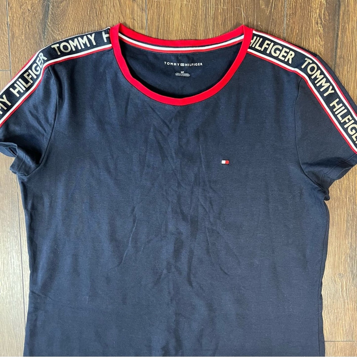 Tommy Hilfiger Logo Tape Sleeve Crew T-Shirt Dress SZ SM