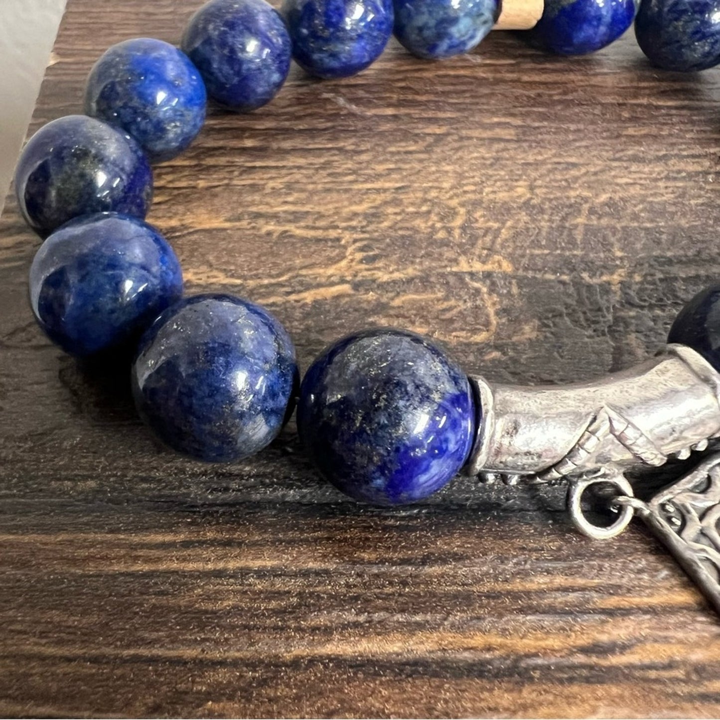 Silpada Lapis And Sterling Beaded Bracelet Blue w Gold Flecks