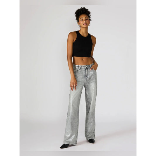 🆕 Steve Madden Metallic Silver Wide-Leg Jeans SZ 27