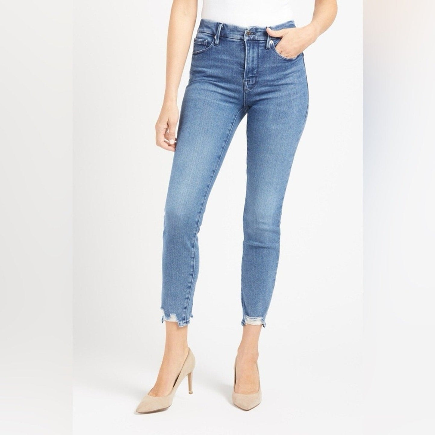 NWT Good American Good Legs Crop Chewed Hem SZ 30/10