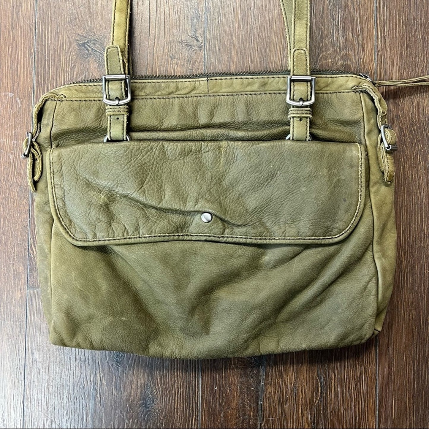 J Crew Olive Rugged Leather Laptop Bag 2011 Spring Collection