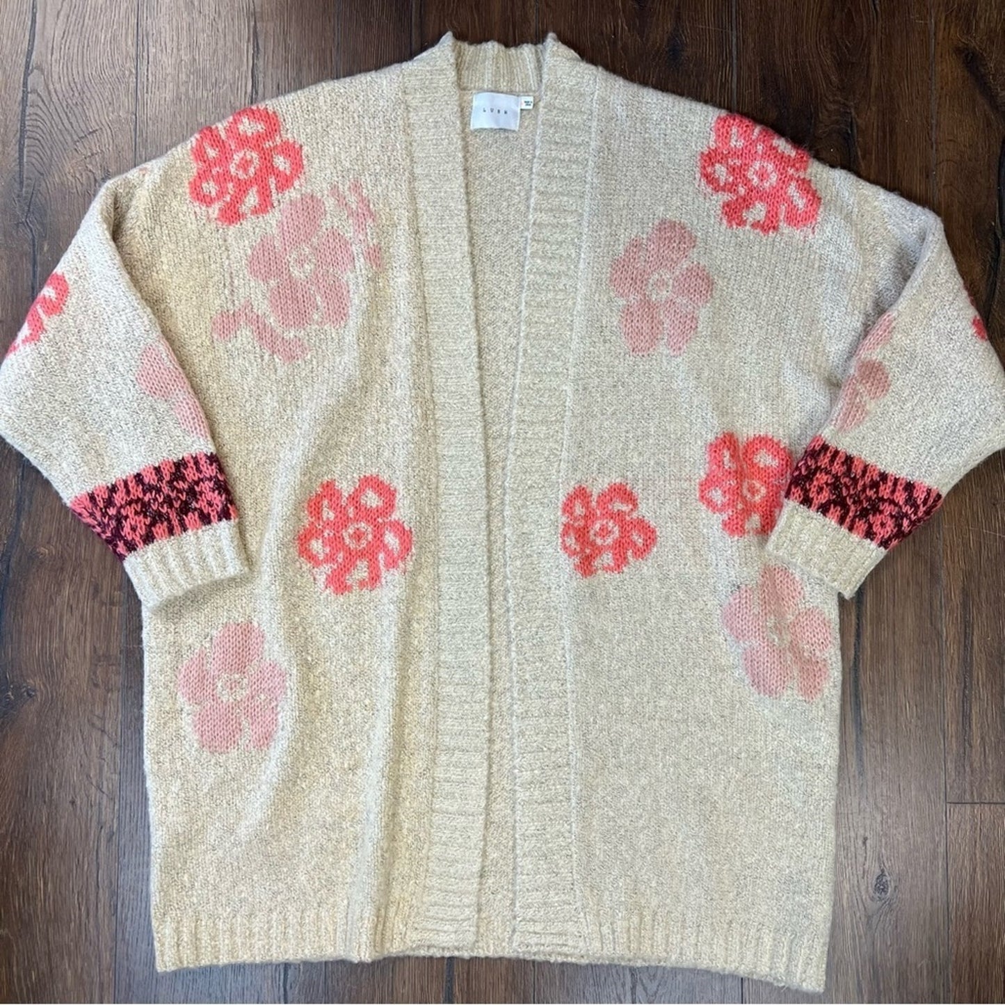 LUSH floral open cardigan SZ LG