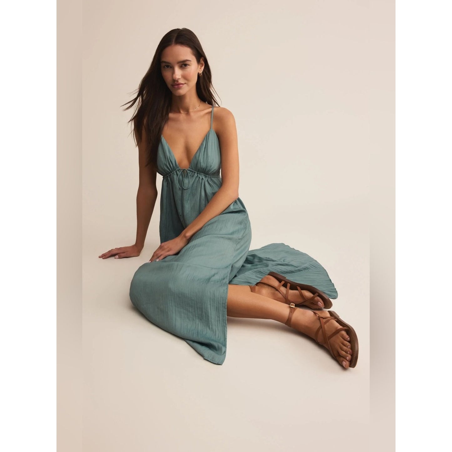 🆕 Z SUPPLY-MANON SATIN MAXI SLIP DRESS W/ SIDE SLIT IN SEA PINE NWT SZ MED