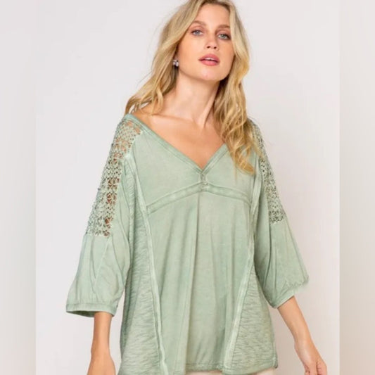 POL Boho crochet sleeve top SZ MED