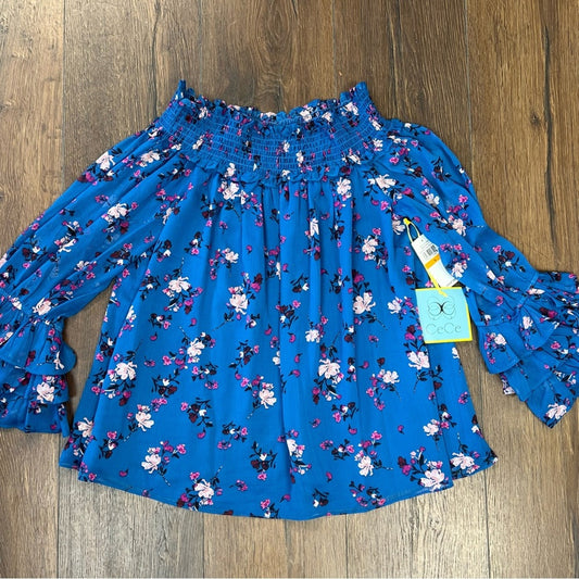 🆕 CeCe blue and pink floral blouse SZ SM