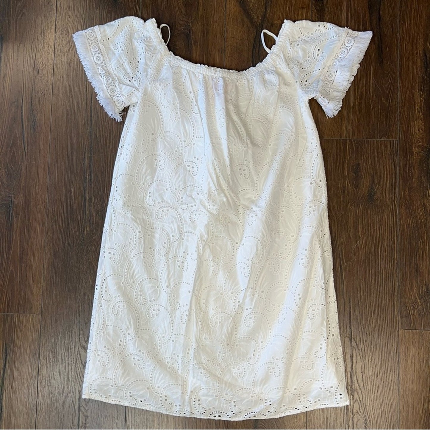 Lilly Pulitzer Shanelle Resort White Swirl Eyelet Off Shoulder Sash SZ MED