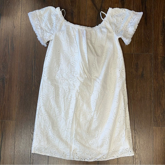 Lilly Pulitzer Shanelle Resort White Swirl Eyelet Off Shoulder Sash SZ MED