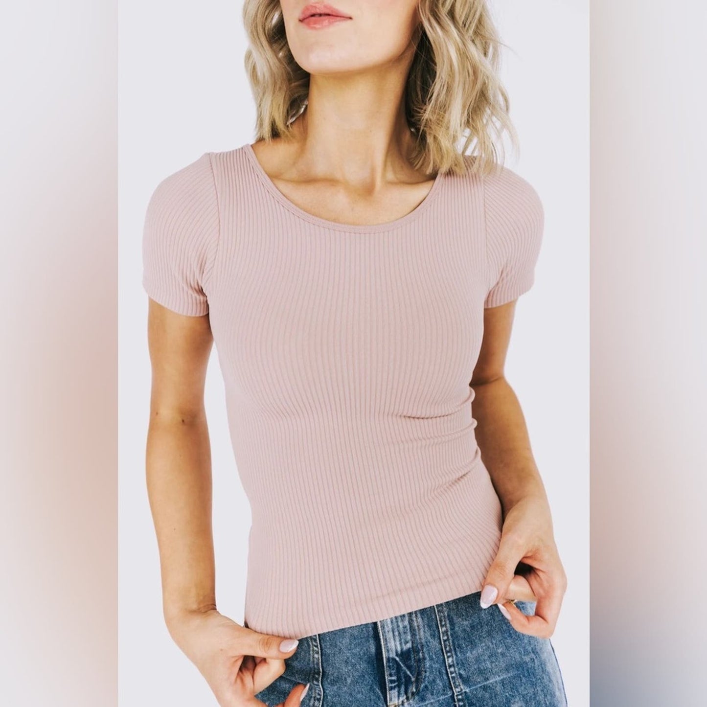 🆕 INTIMATELY FREE PEOPLE Ribbed Tee Pullover Top in ballet SZ M/L