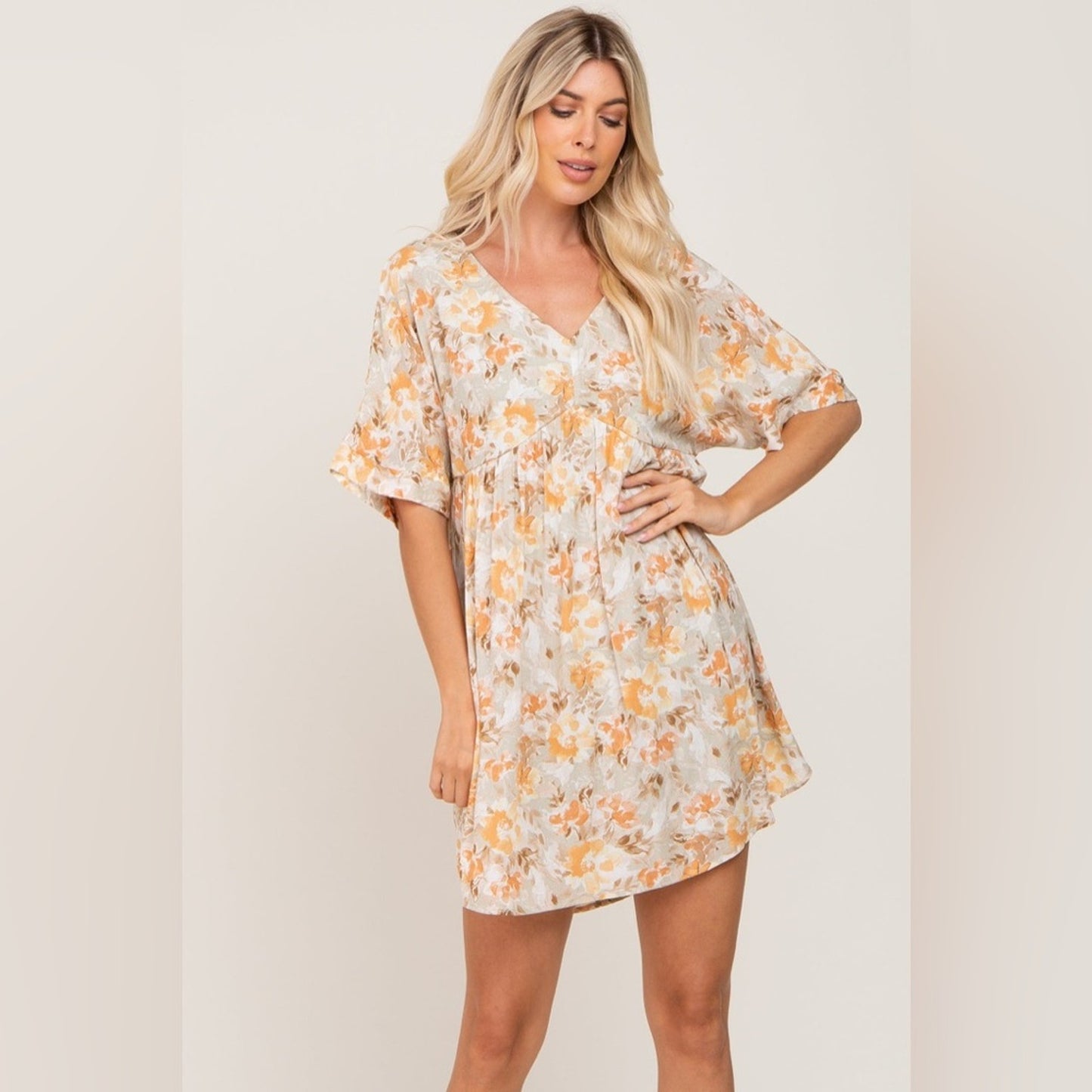 ANDREE Sage Floral Short Sleeve Dress SZ MED
