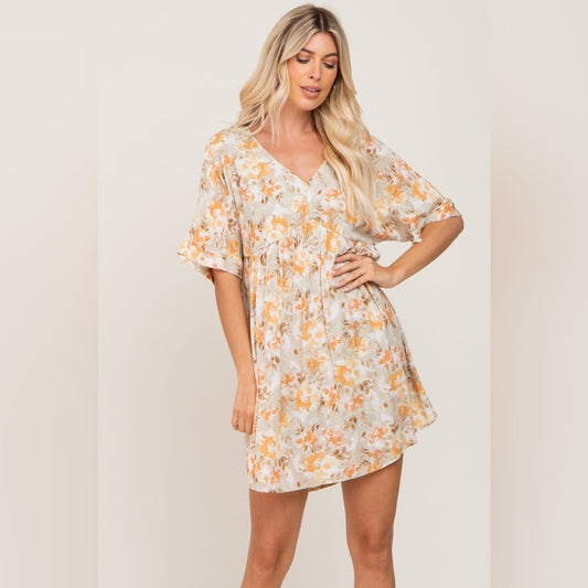 ANDREE Sage Floral Short Sleeve Dress SZ MED