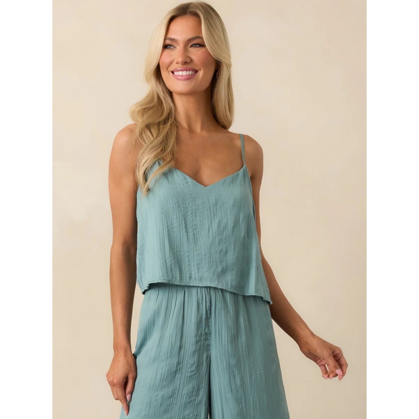 🆕 Z SUPPLY FIORE CRINKLE SATIN TANK-SEA PINE NWT SZ LG
