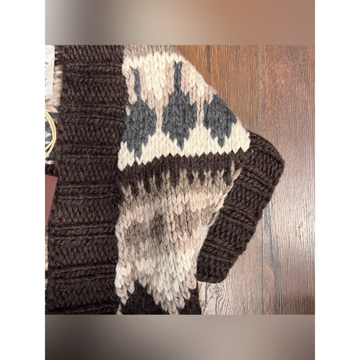 🆕 Ruehl No.925 Y2K Hand Knit Wool Brown/Cream Open-Front Cardigan SZ XS/S