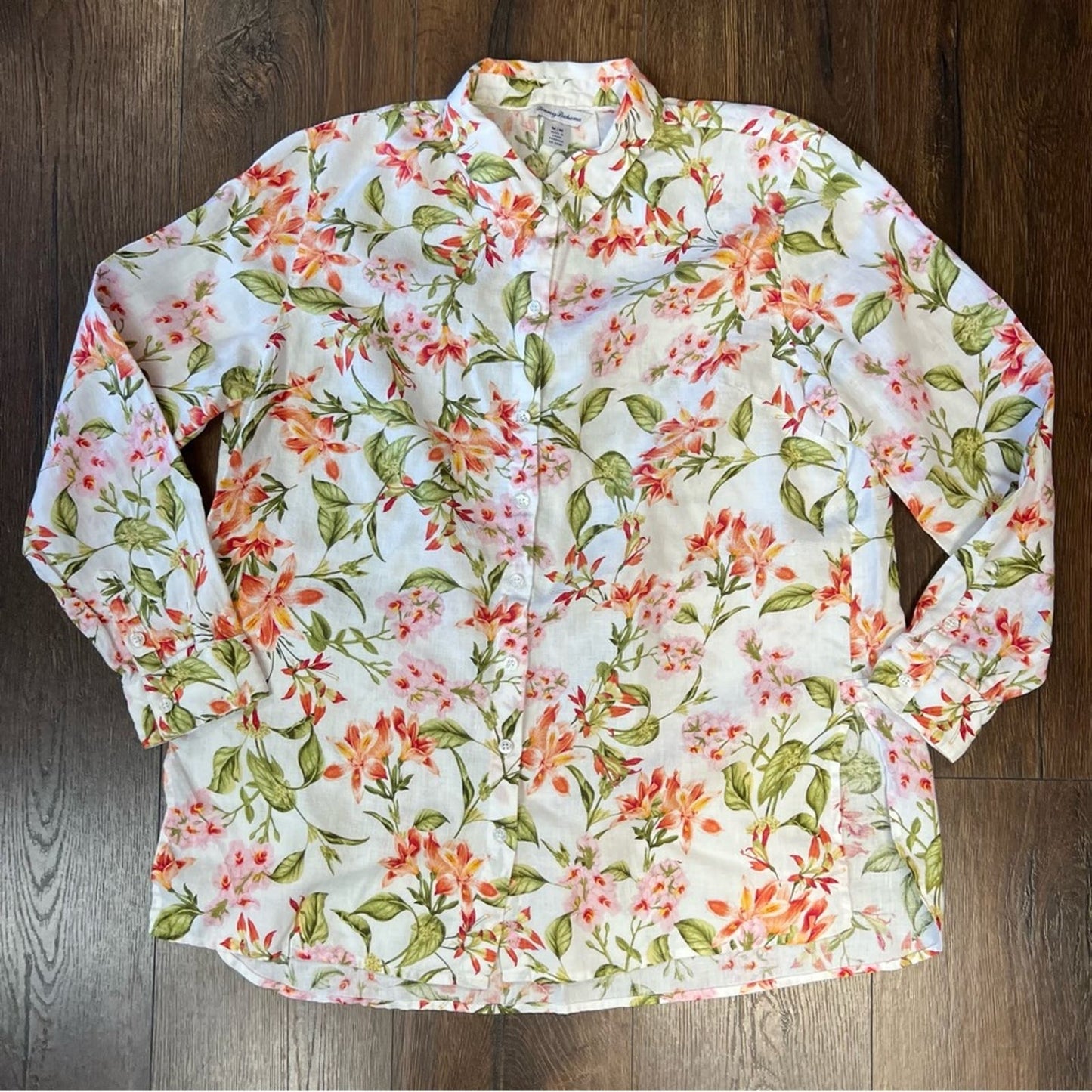 TOMMY BAHAMA Petal Of Honor Floral Linen Shirt SZ MED