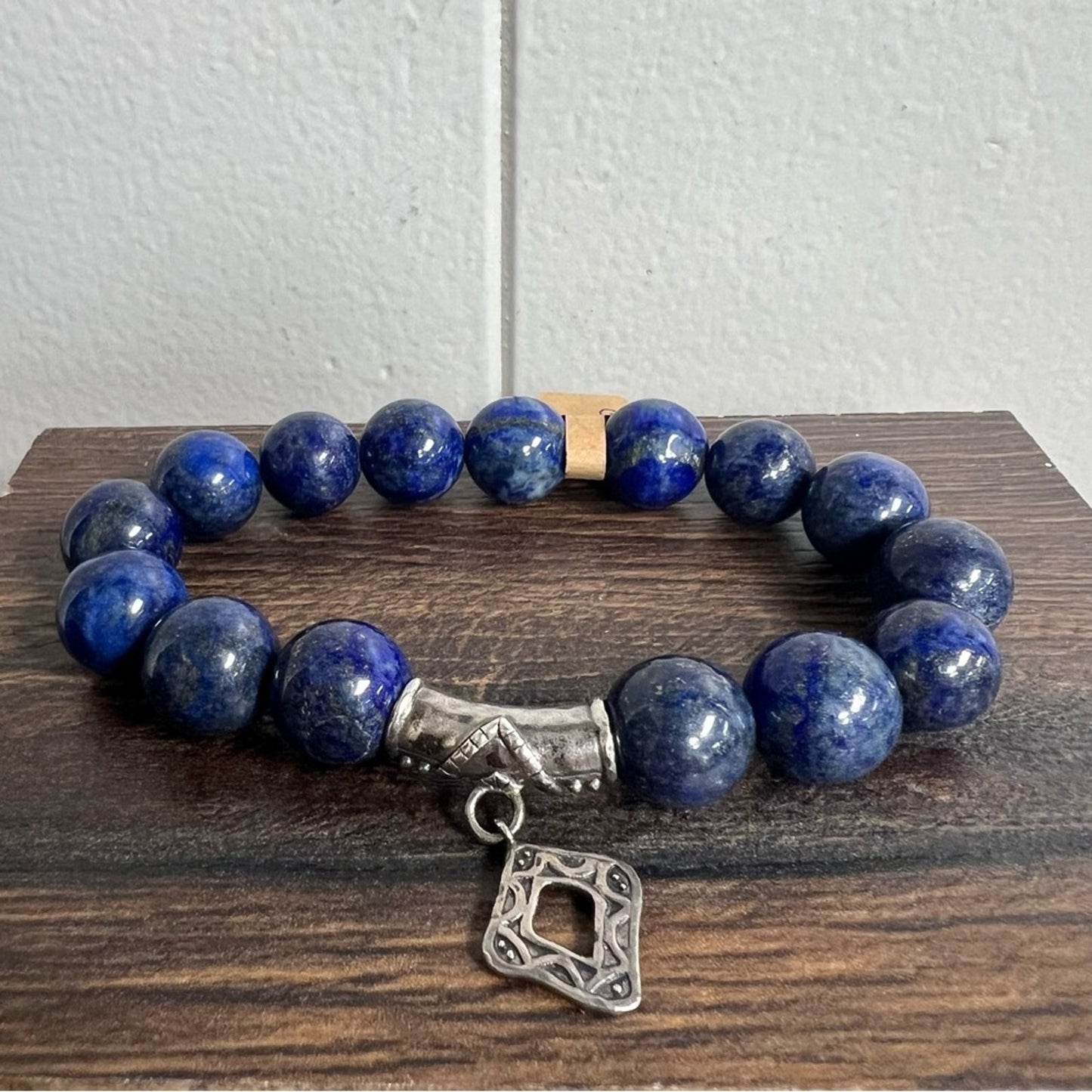 Silpada Lapis And Sterling Beaded Bracelet Blue w Gold Flecks