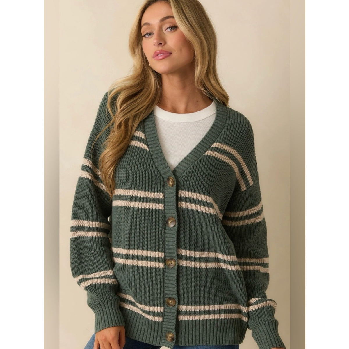 🆕 Z Supply Boyfriend Striped Cardigan In Green Cotton NWT SZ XS
