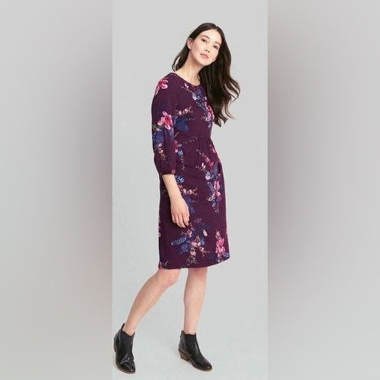 Joules Purple Alison Floral Long Sleeves Midi Dress SZ 8