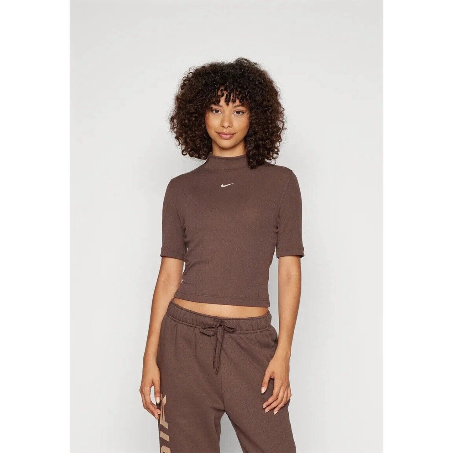 Women's Nike Brown Sportswear Ribbed Mock neck Turtle Size Med