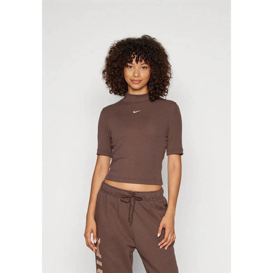 Women's Nike Brown Sportswear Ribbed Mock neck Turtle Size Med