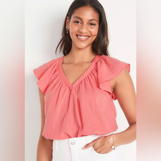 🆕 Old Navy Flutter-Sleeve V-Neck Swing Blouse SZ MED