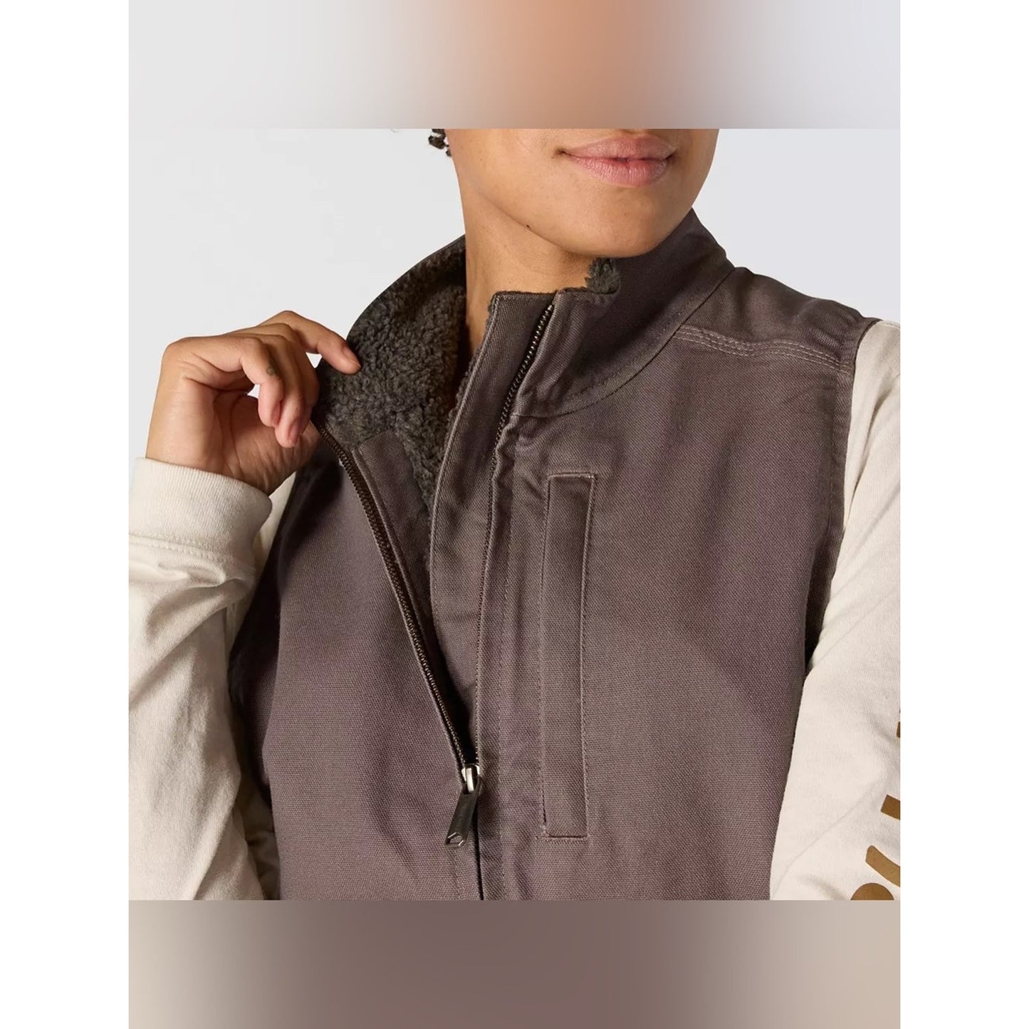 Carhartt Relaxed Fit Washed Duck Sherpa Lined Vest Taupe Grey SZ LG