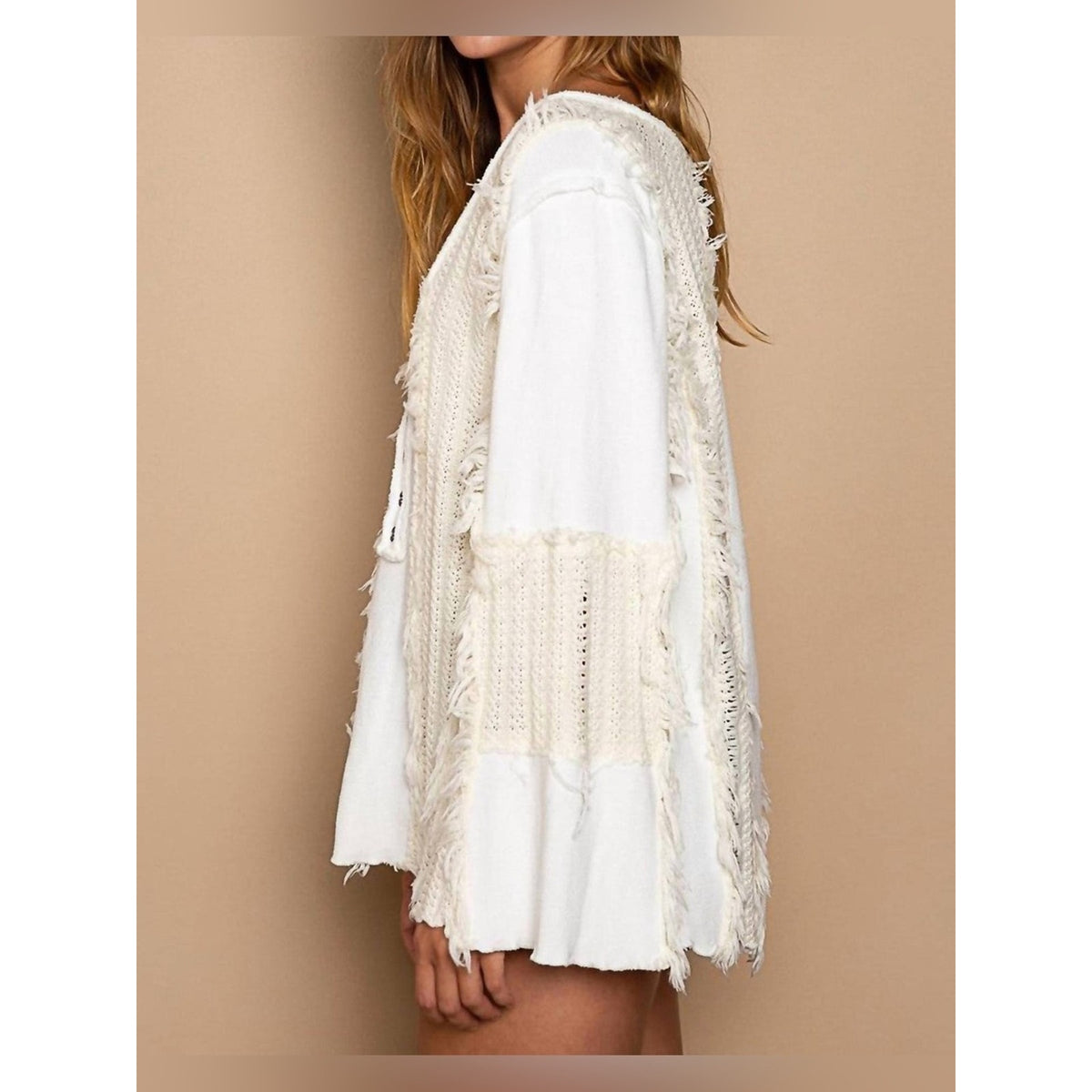 🆕 POL Flare Sleeve Contrast Panels V-neck Top SZ LG