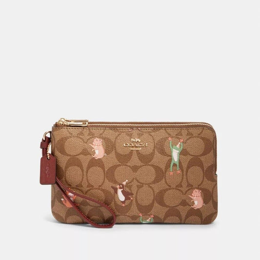 Coach Double Zip Wallet In Signature Canvas With Party Animals Print