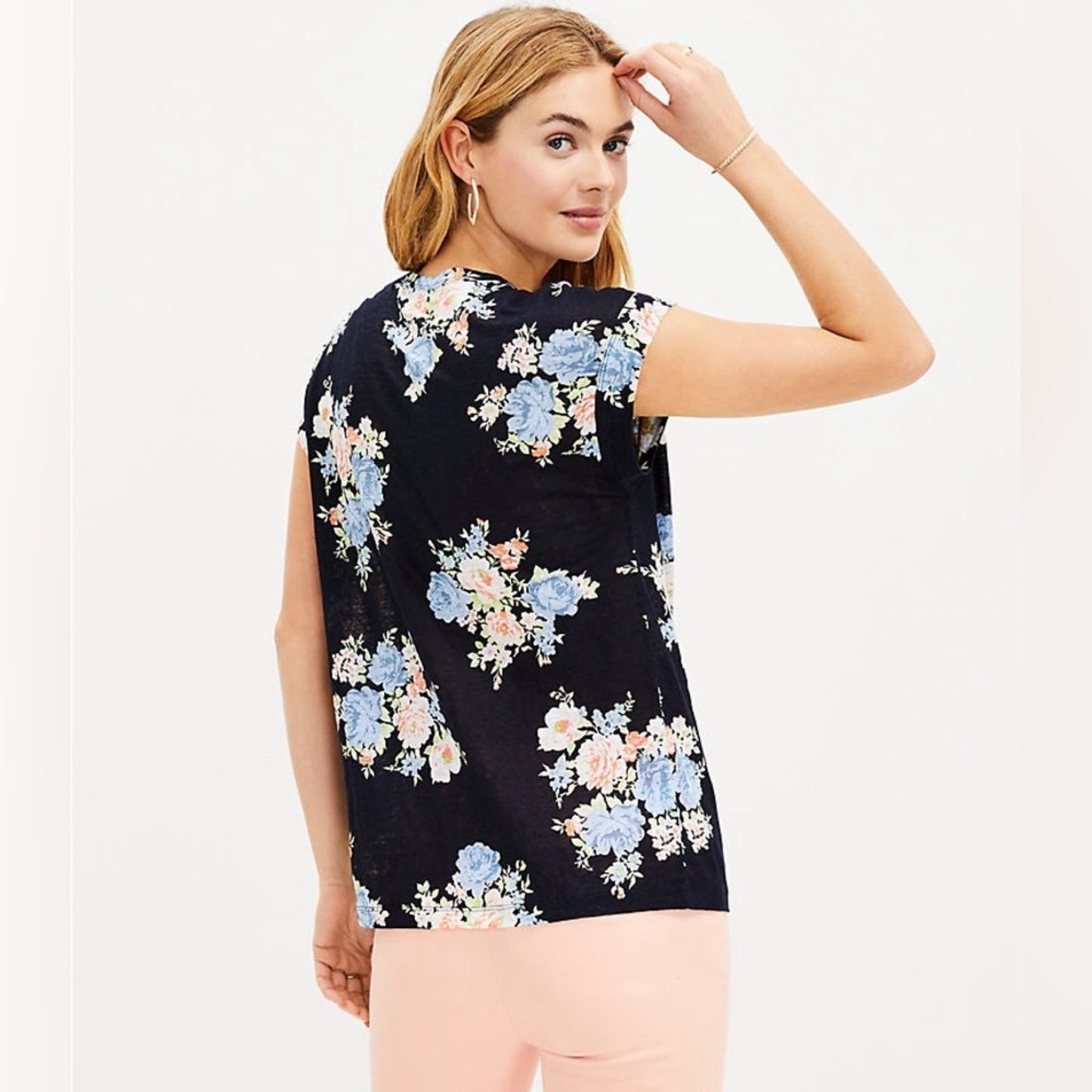 Ann Taylor Blossom Linen Tee SZ MED