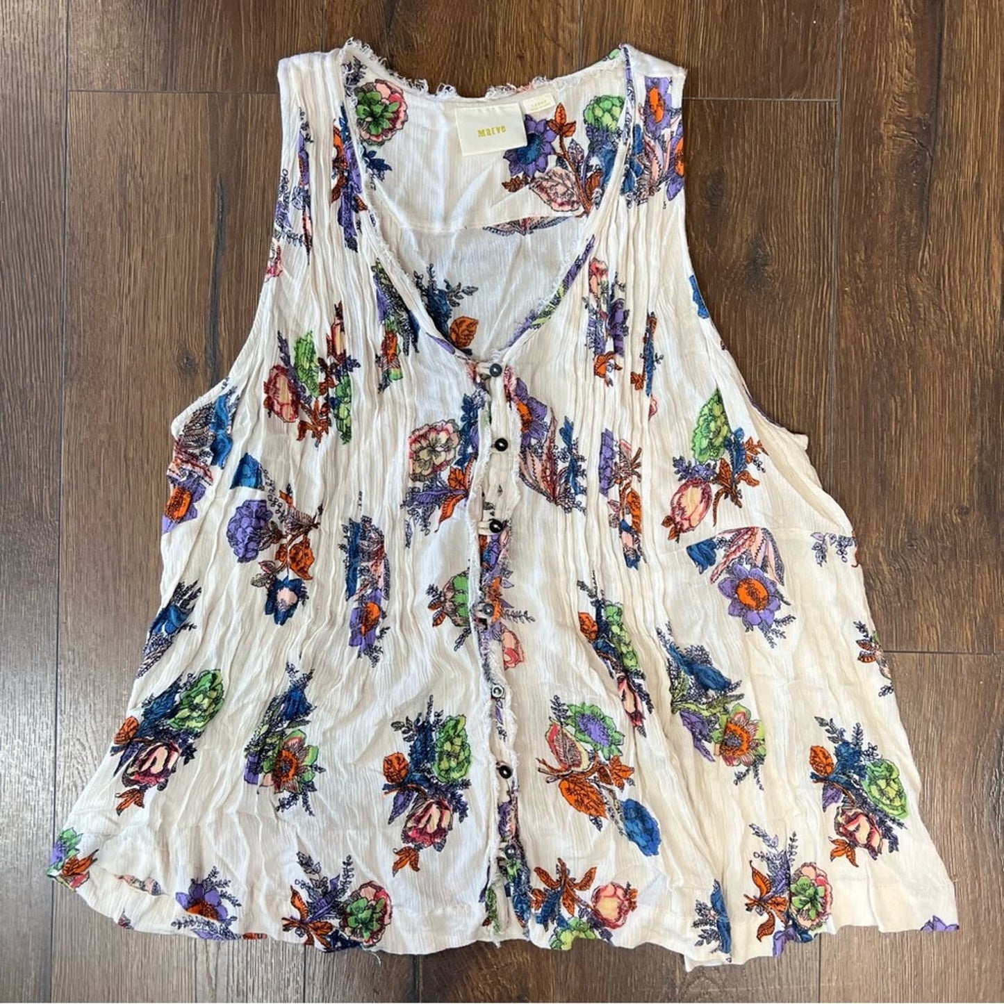 Anthropologie Maeve Top Floral Pleated Tank SZ LG
