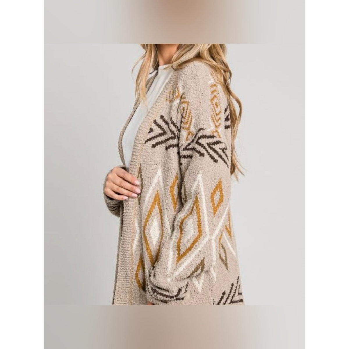 🆕 Allie Rose Cloud Geometric Print Open-Front Cardigan Sweater SZ LG