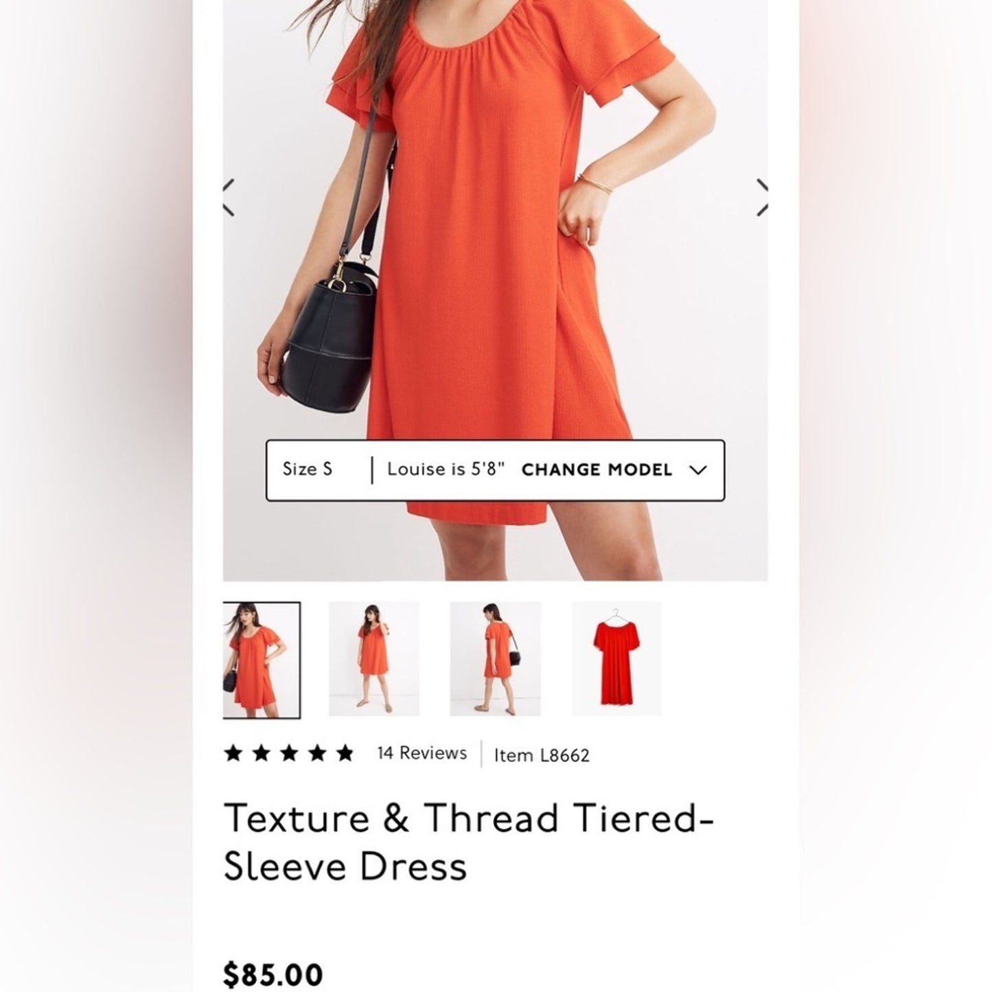 Madewell Texture & Thread Tiered-Sleeve Dress SZ XS