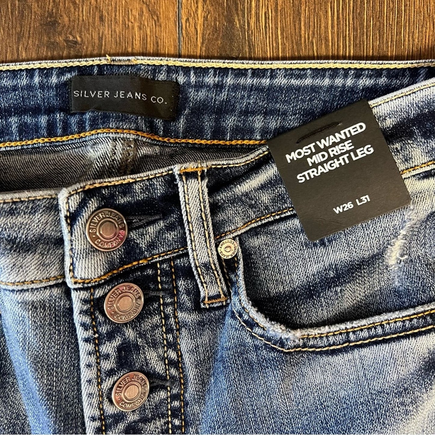 🆕 Silver Jeans Most Wanted Mid Rise Straight Leg Jeans SZ 26/2