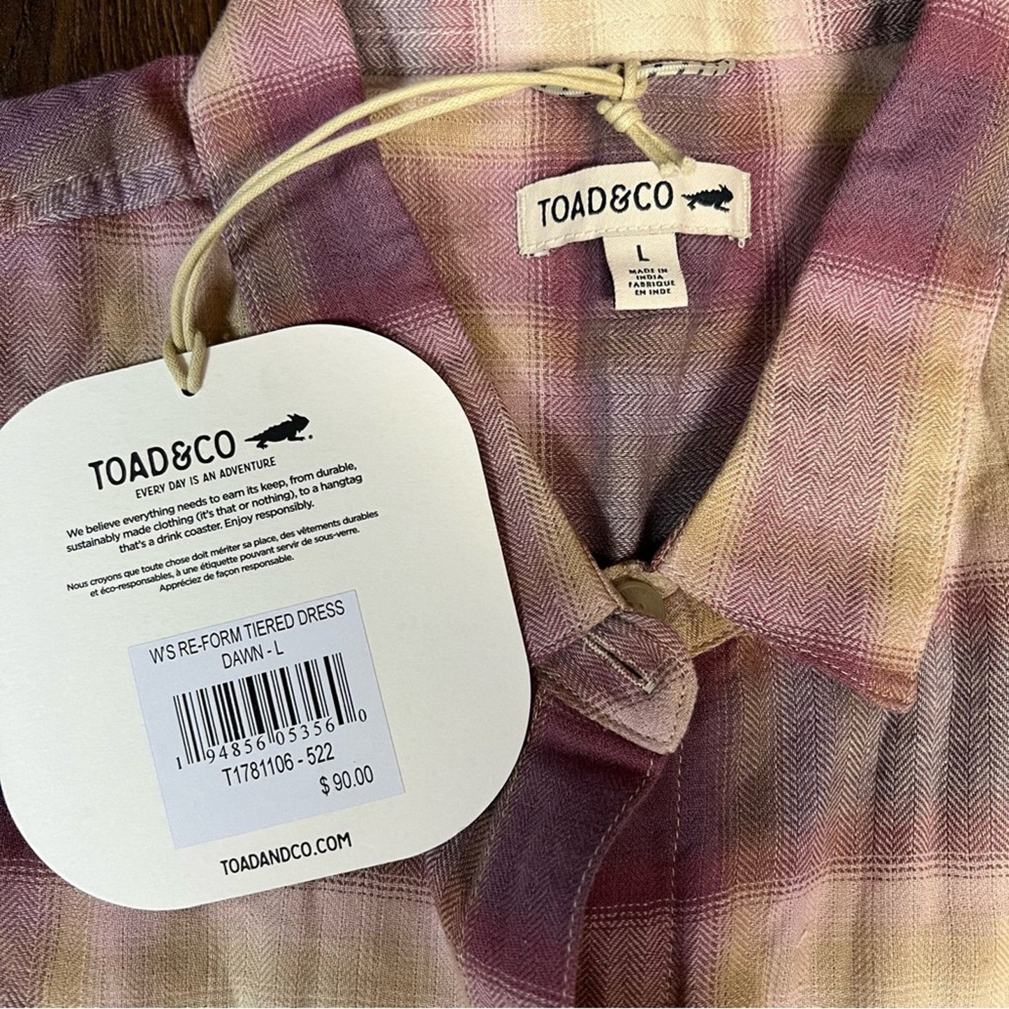 🆕 Toad & Co Reform Plaid Tiered Dress with pockets in Dawn SZ LG