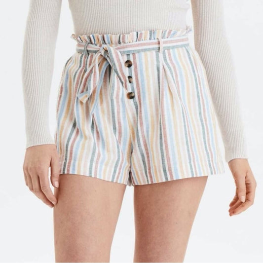 American Eagle High-Waisted Striped Button Front Paperbag Short SZ MED