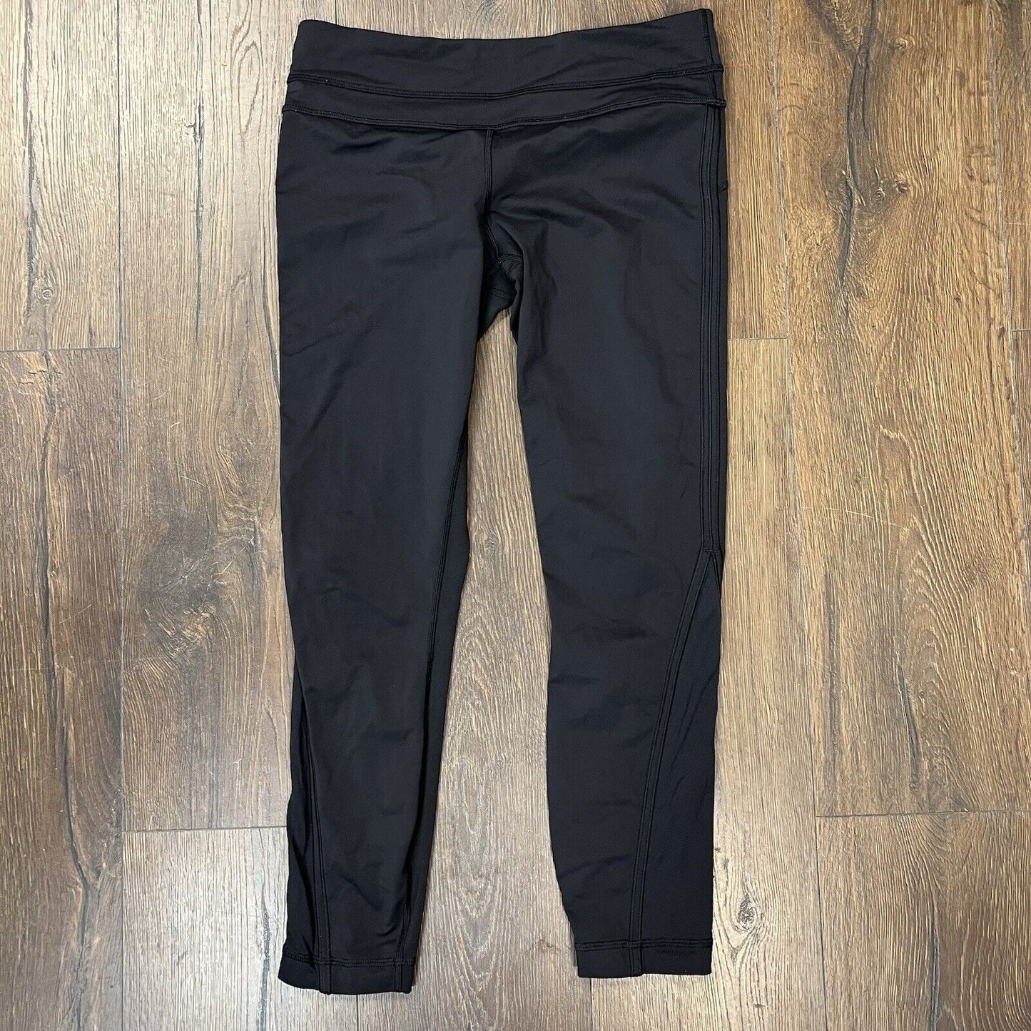Lululemon Crops Leggings 2 Run Inspire II Pocket Solid Black Mesh Panel SZ 8