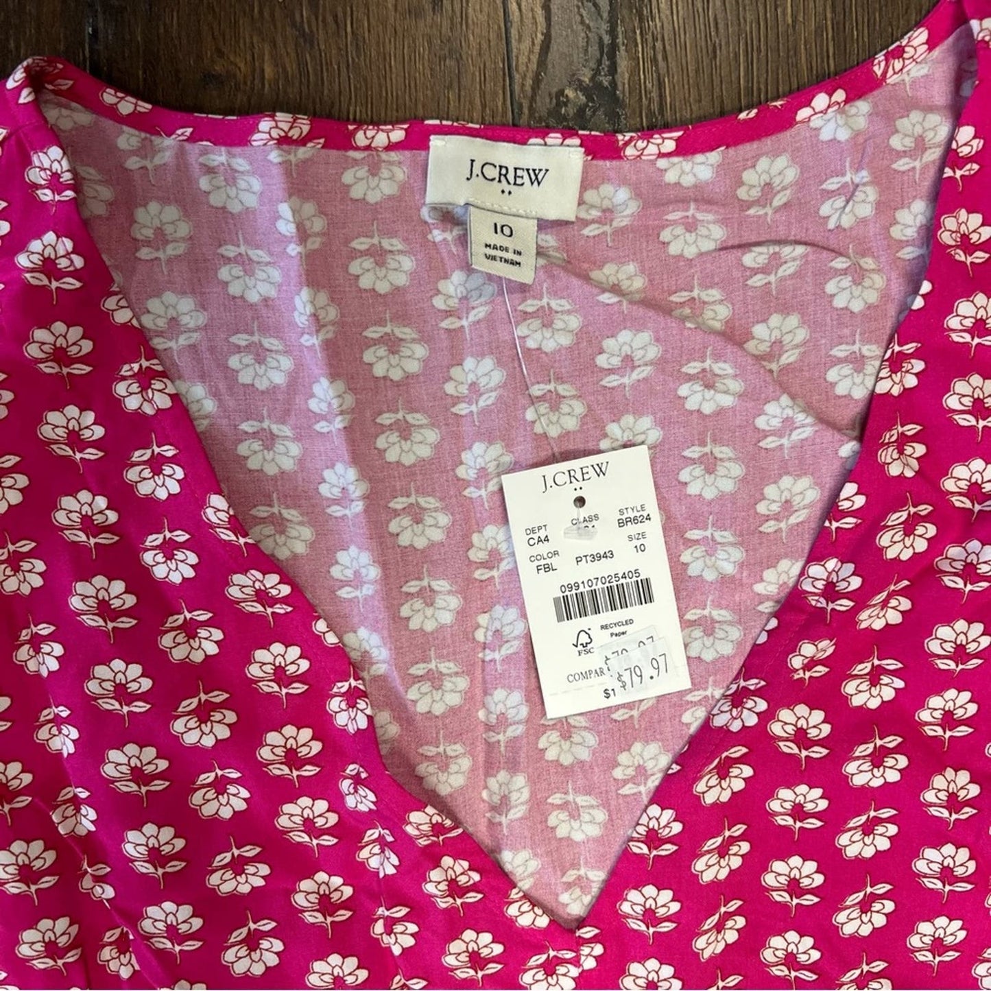 🆕 J Crew Fuchsia Blossom V-Neck Midi Dress SZ 10