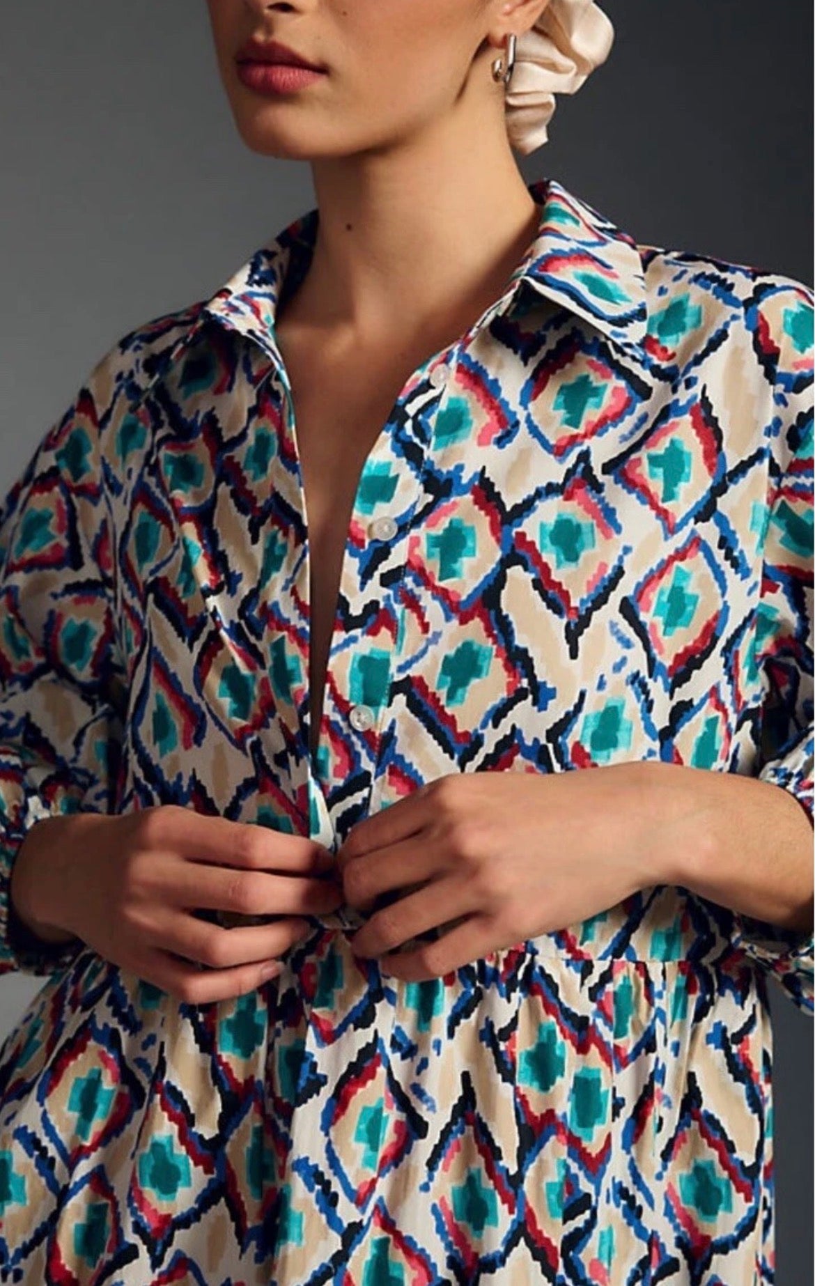 🆕 Anthropologie The Bettina Tiered Midi Maxi Shirt Dress Beige Multi Combo SZ SM