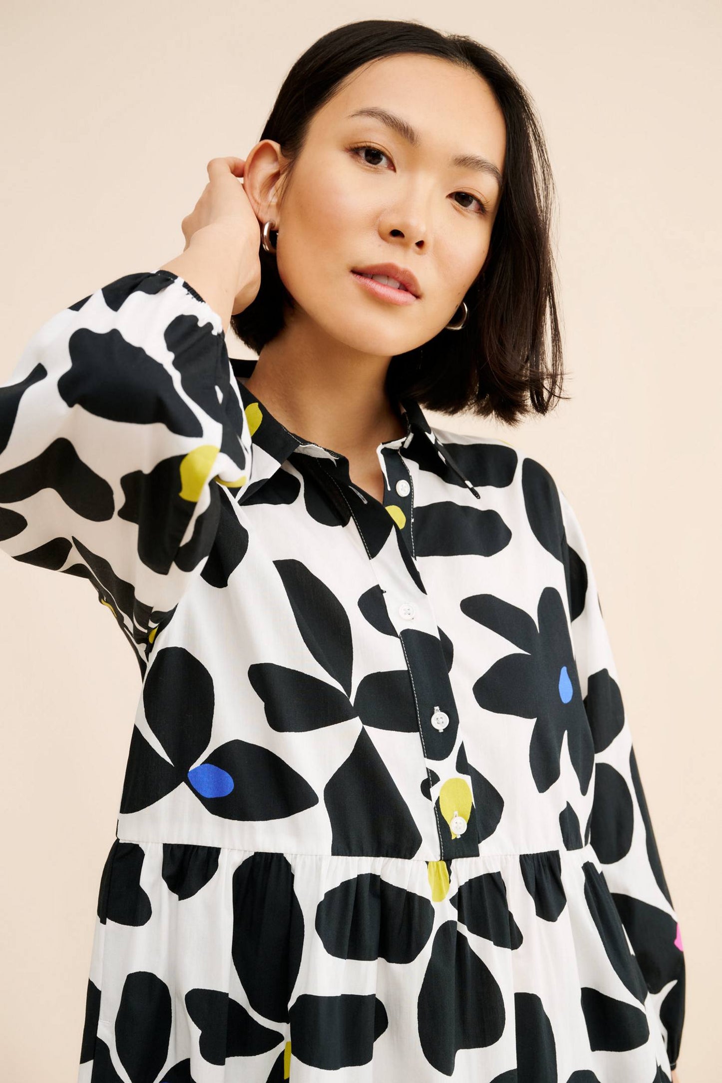🆕 Anthropologie The Bettina Tiered Midi Maxi Shirt Dress Black Multi Combo SZ SM