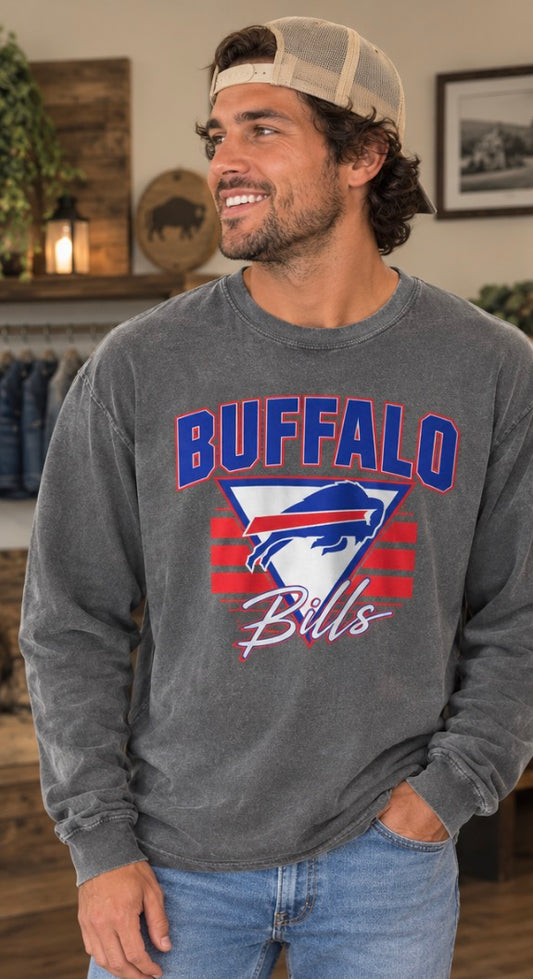 🆕  Comfort Colors Buffalo Bills L/S Tee-Pepper SZ LG