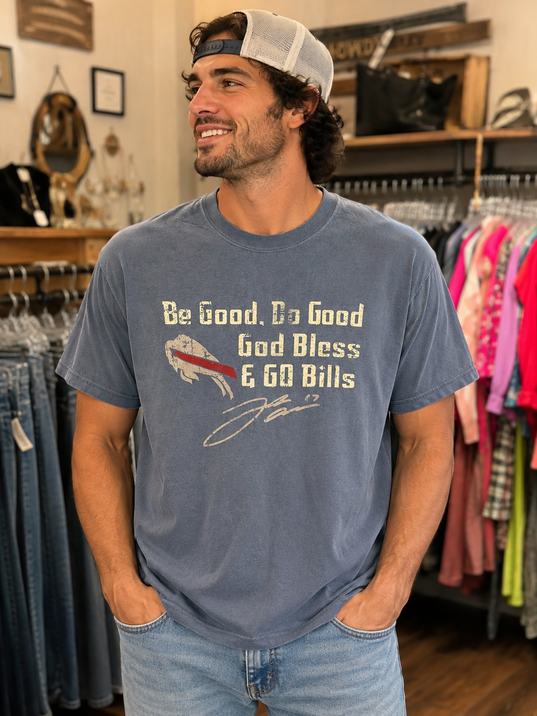 🆕 Comfort Colors “Be Good, Do Good, God Bless & Go Bills”- Denim SZ LG