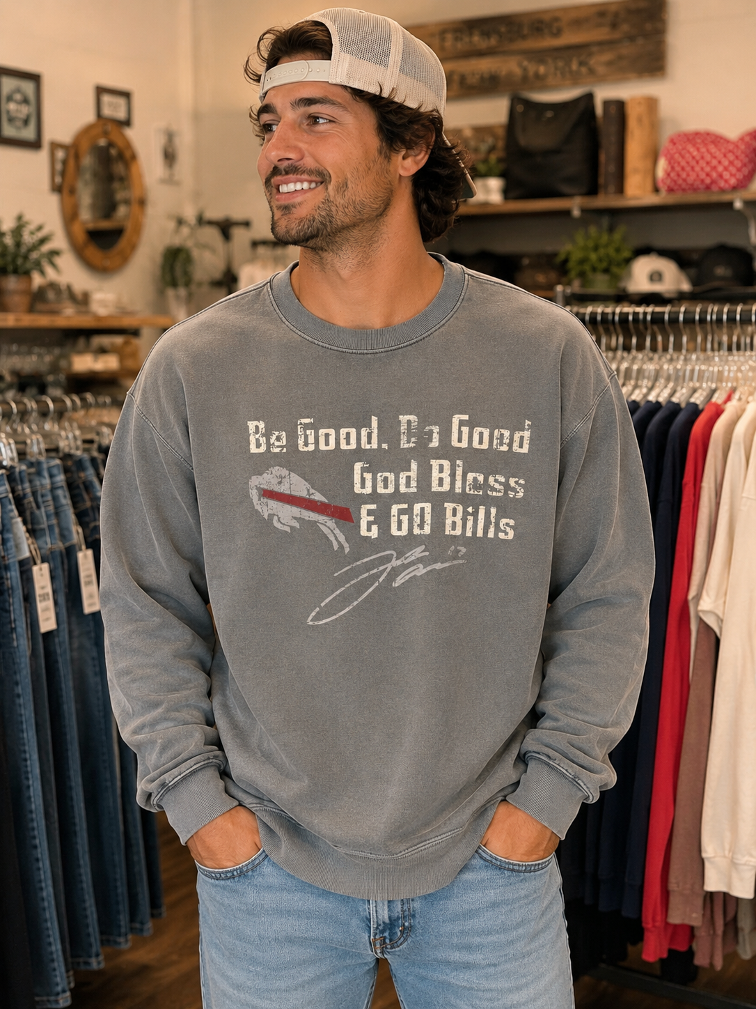 🆕 Comfort Color “Be Good, Do Good, God Bless & Go Bills” Crewneck- Gray  XL