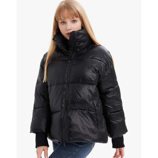 Wownach Black oversized Cropped puffer coat Size Small