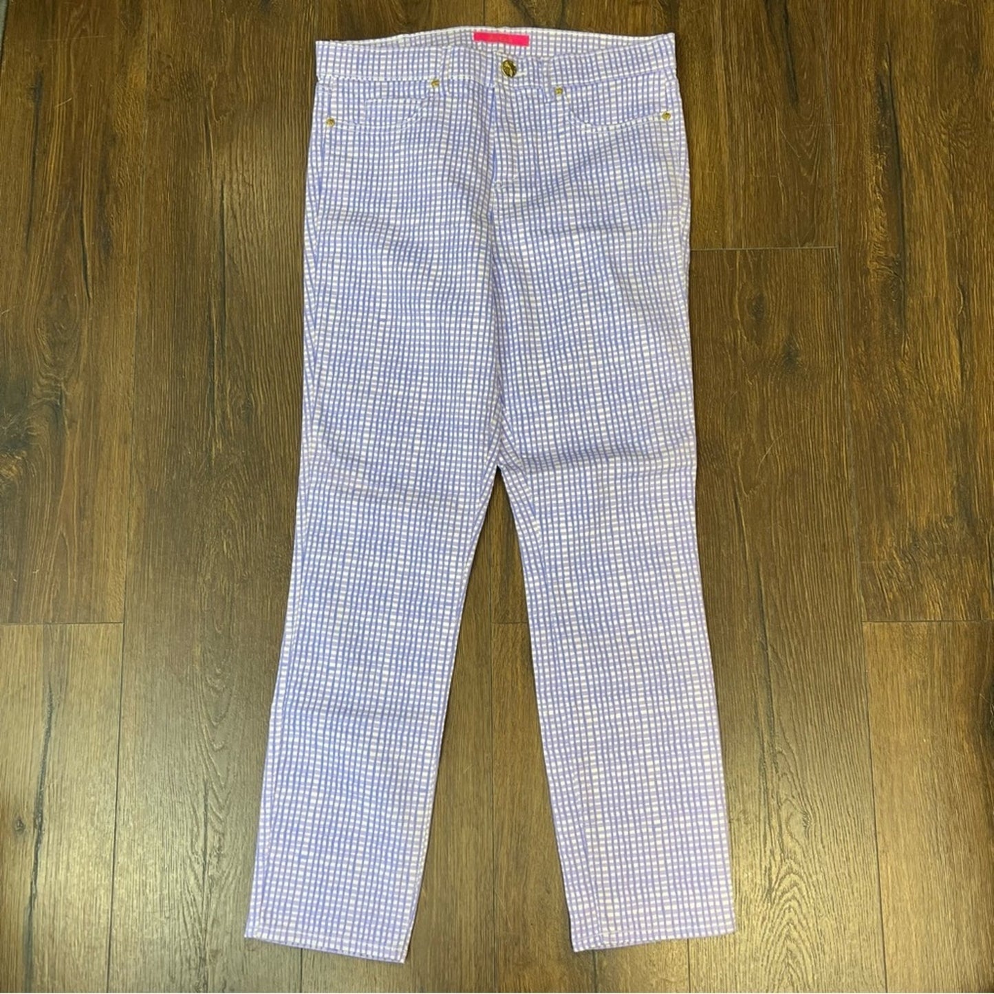 🆕 Lilly Pulitzer South Ocean High Rise Skinny Pants Lilac Verbena Gingham SZ 10