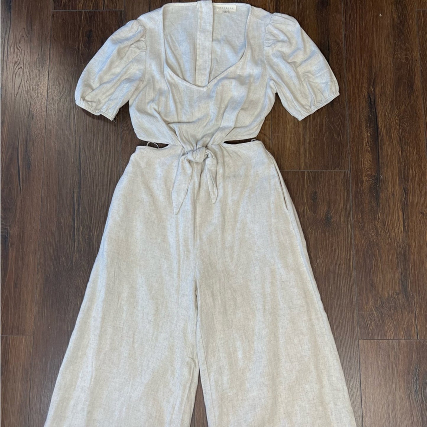 Faded Floral Promesa Oatmeal Wide Leg Jumpsuit SZ MED